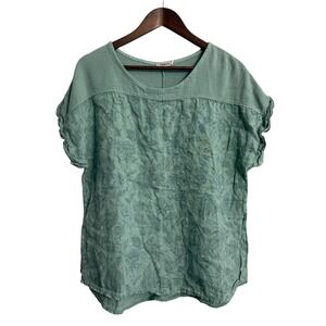 Lungo L'arno top women's 1X green floral 100% linen beach coastal resort‎ Italy